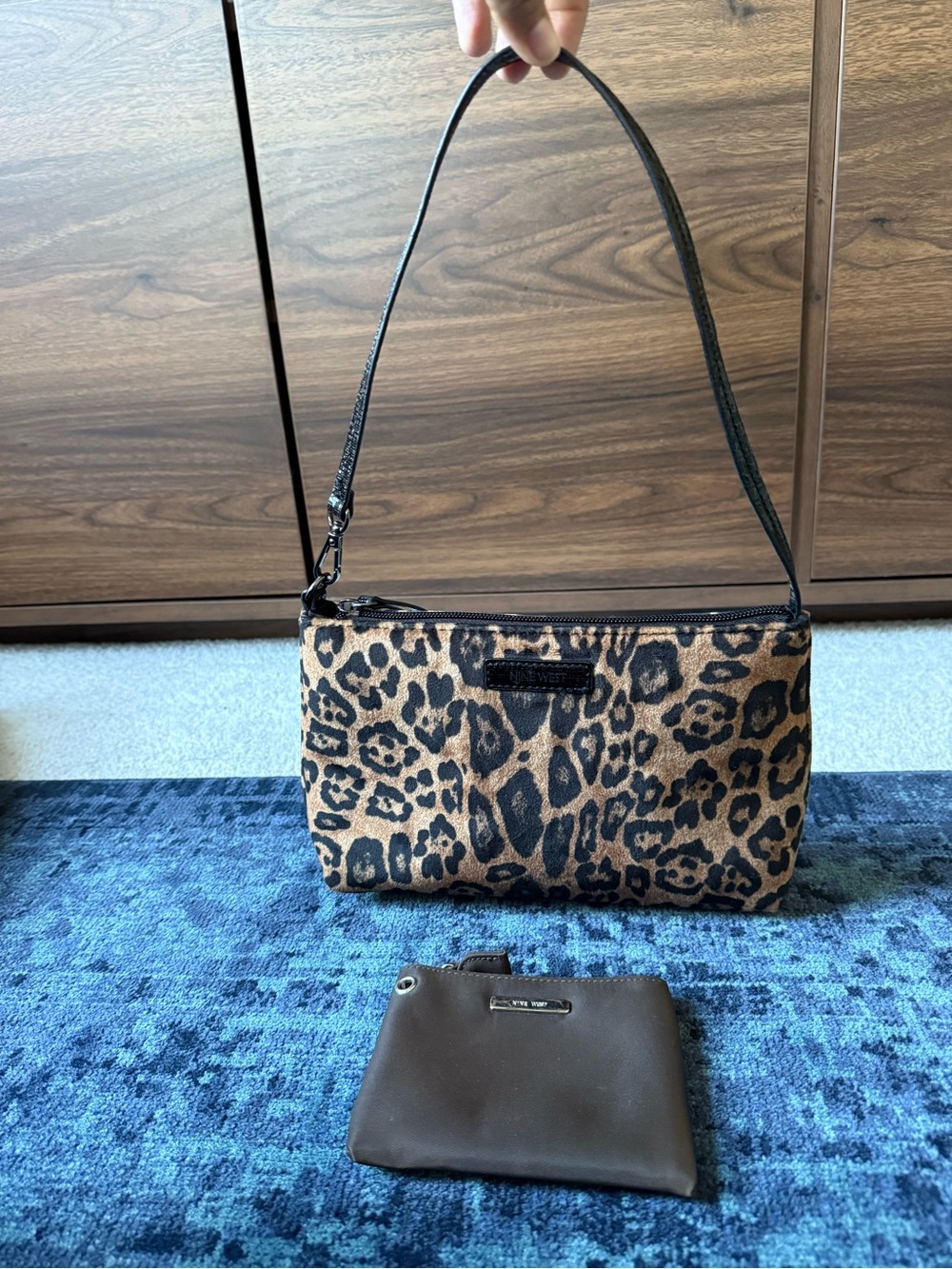 Nine West Leopard Print Baguette Bag & Pouch Set